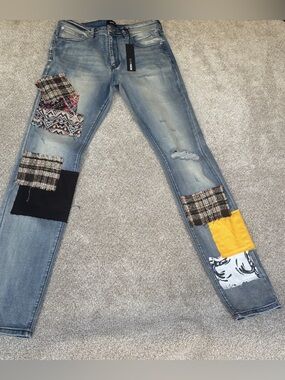 Nova Men's Patchwork Day Stacked Skinny Jeans Medium Wash Size 34x34 NWT